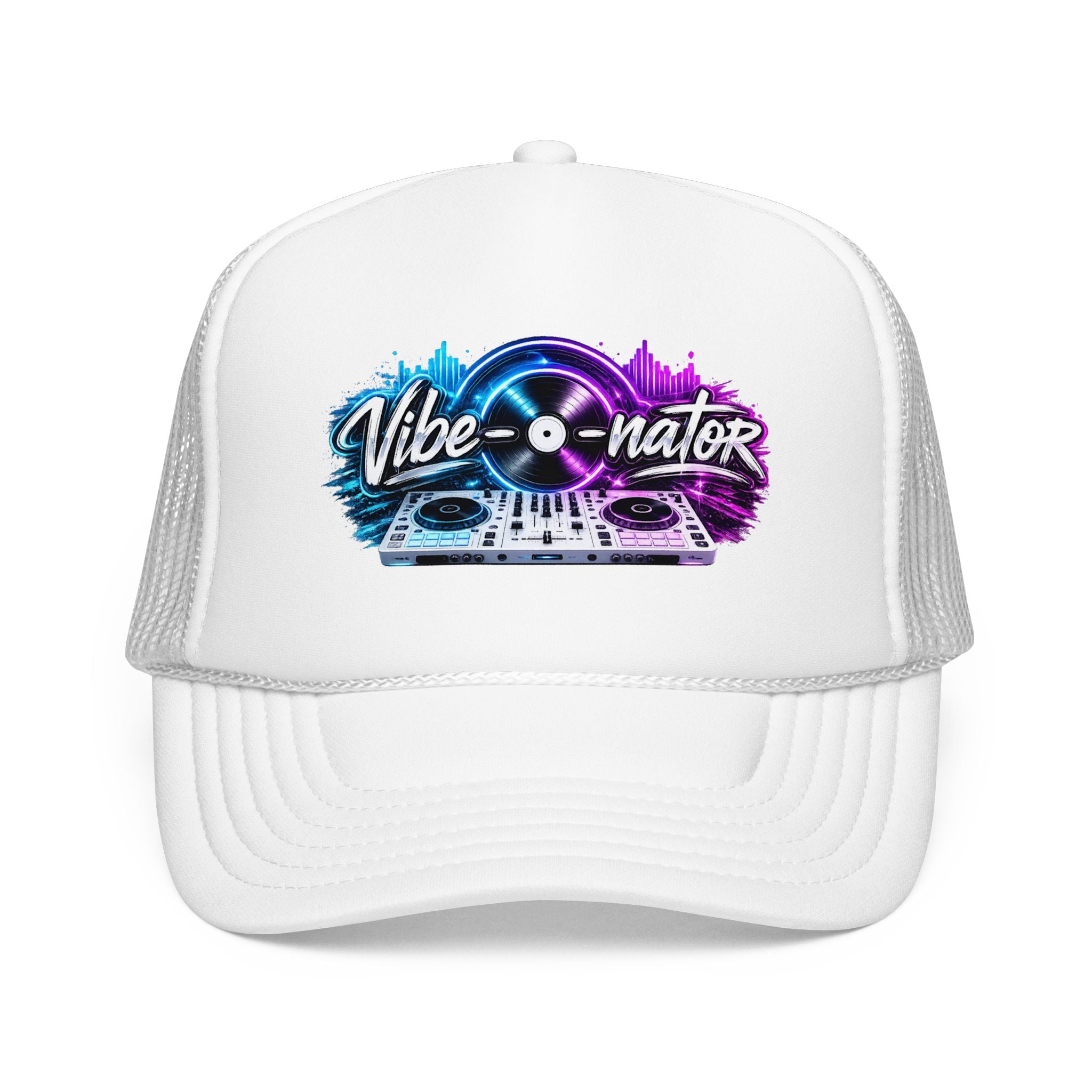 Vibe-nator Trucker Hat — Neon DJ Turntable Foam Hat