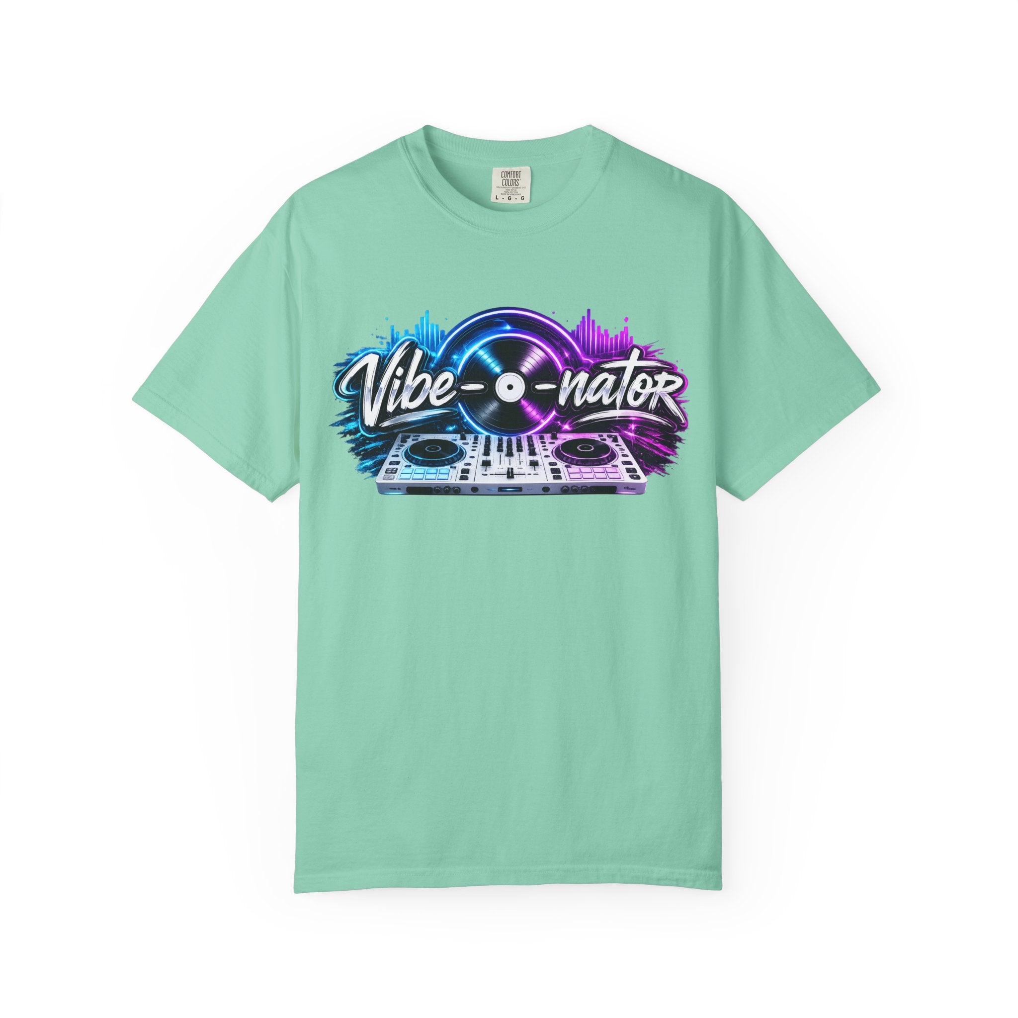 Vibe-o-nator DJ Turntable T-Shirt — Retro Neon Music Tee for DJs & Music Lovers