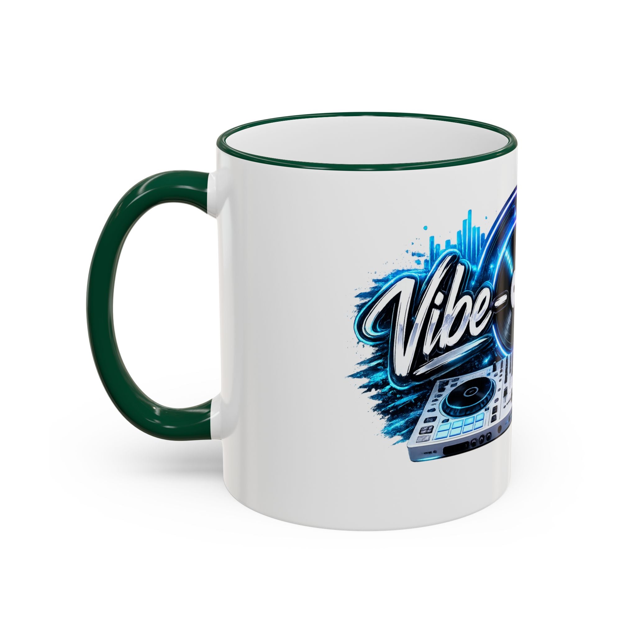 Vibe‑nator DJ Vinyl Graphic Accent Rim Mug (11oz/15oz)