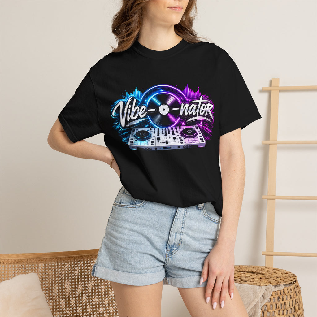 Vibe-o-nator DJ Turntable T-Shirt — Retro Neon Music Tee for DJs & Music Lovers