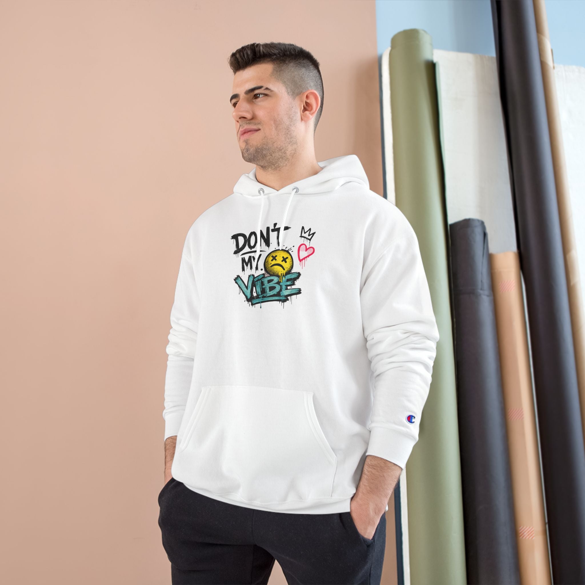 Don't My Vibe Hoodie — Graphic Streetwear Pullover with Emotive Smiley Design