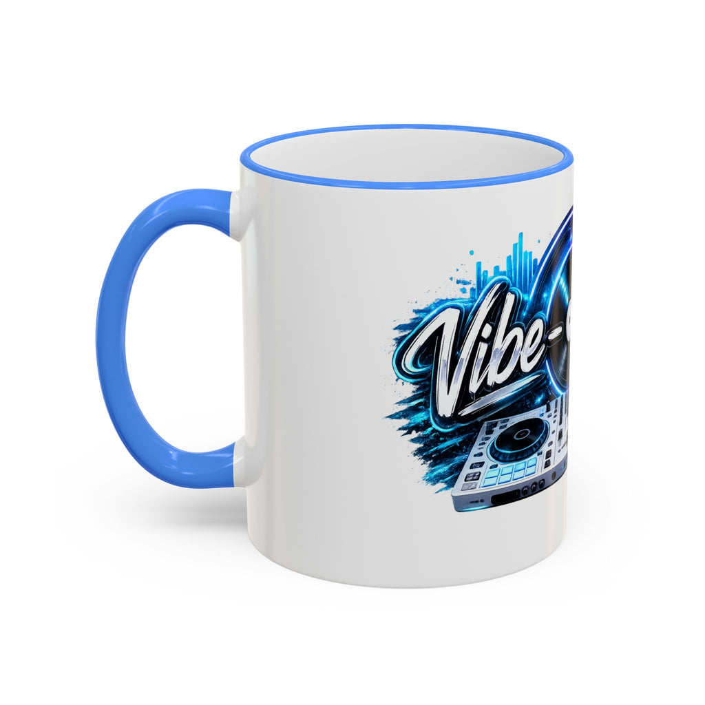 Vibe‑nator DJ Vinyl Graphic Accent Rim Mug (11oz/15oz)