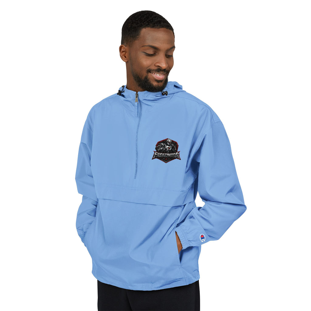 Packable Orange Anorak Jacket with Floral Skull Patch — Lightweight Windbreaker for Travel & Streetwear