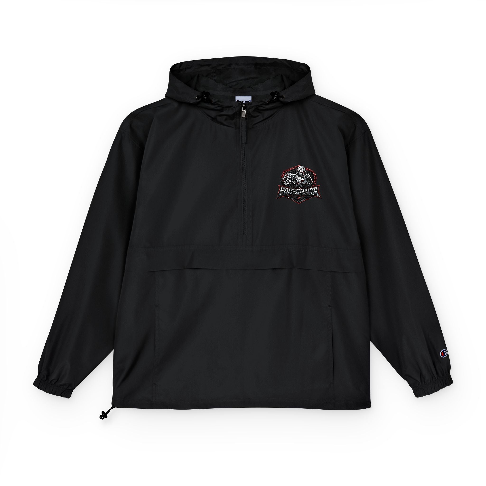 Packable Orange Anorak Jacket with Floral Skull Patch — Lightweight Windbreaker for Travel & Streetwear