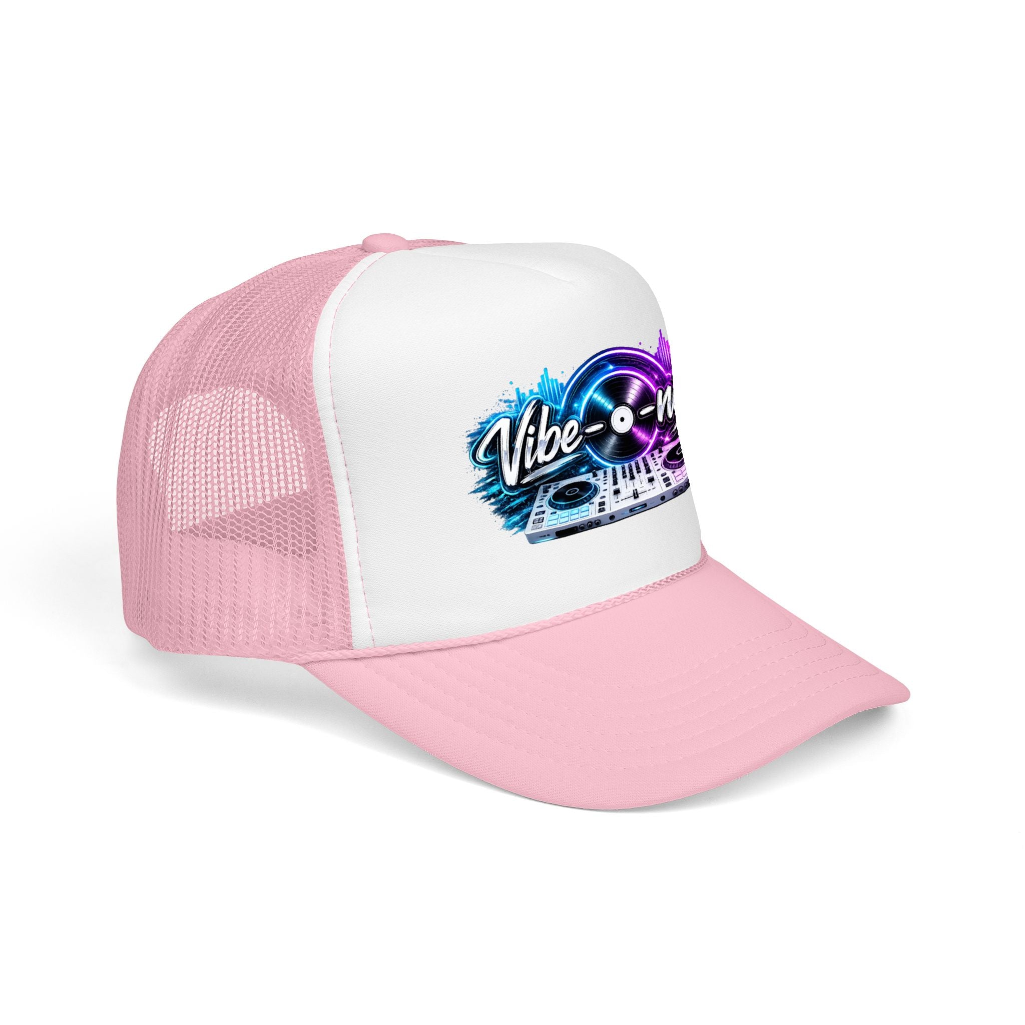 Vibe-nator Trucker Hat — Neon DJ Turntable Foam Hat