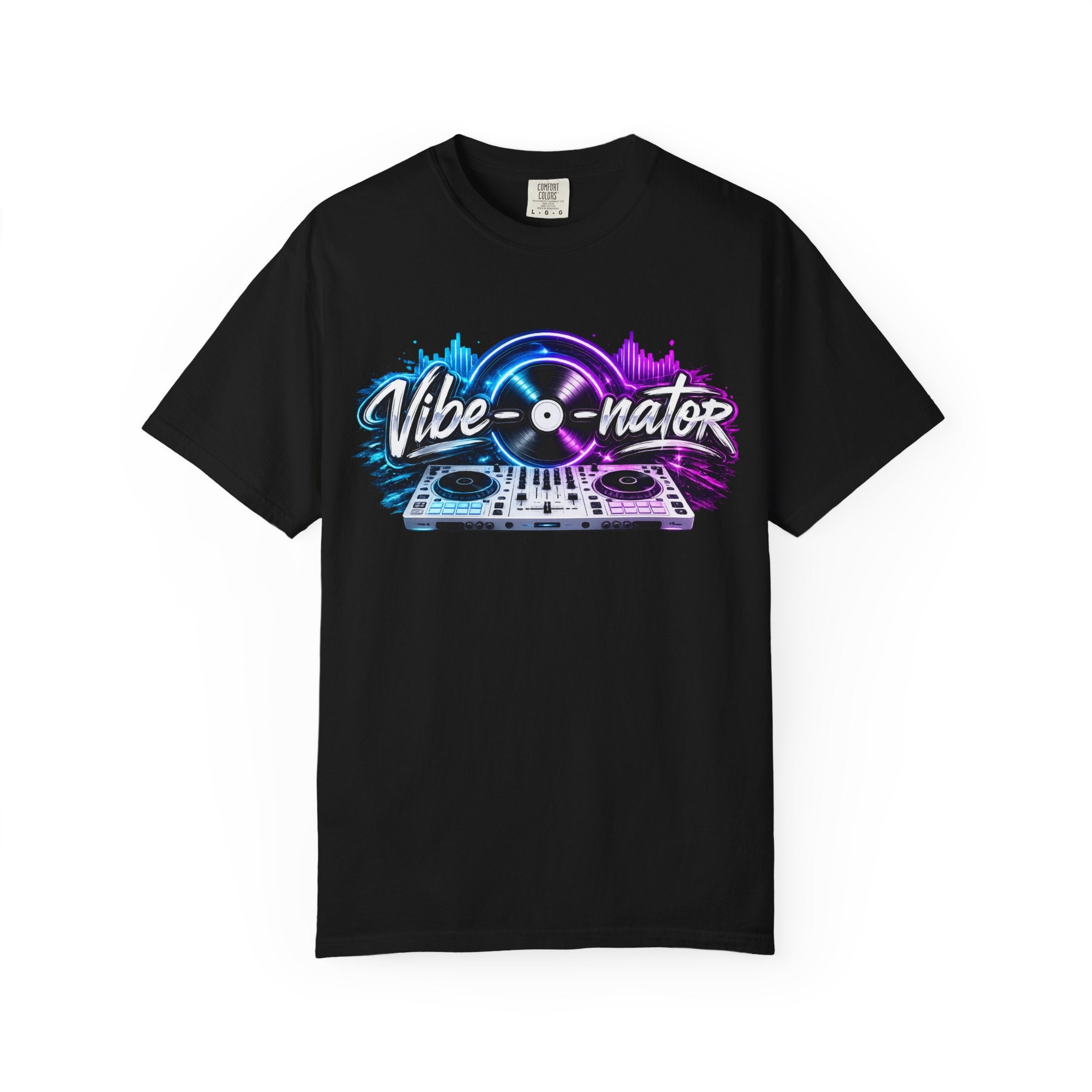 Vibe-o-nator DJ Turntable T-Shirt — Retro Neon Music Tee for DJs & Music Lovers