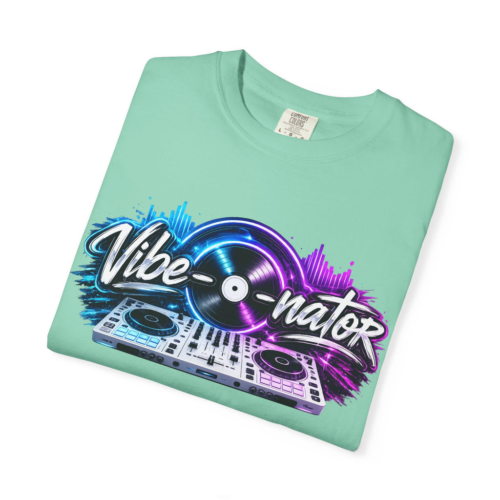 Vibe-o-nator DJ Turntable T-Shirt — Retro Neon Music Tee for DJs & Music Lovers