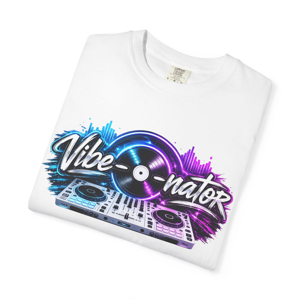 Vibe-o-nator DJ Turntable T-Shirt — Retro Neon Music Tee for DJs & Music Lovers