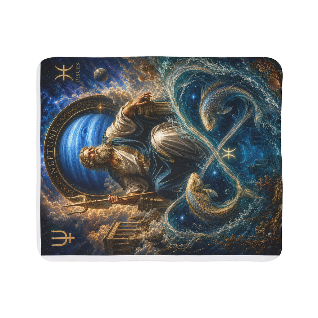 Pisces Zodiac Sherpa Blanket — Neptune Poseidon Astrological Fleece Throw