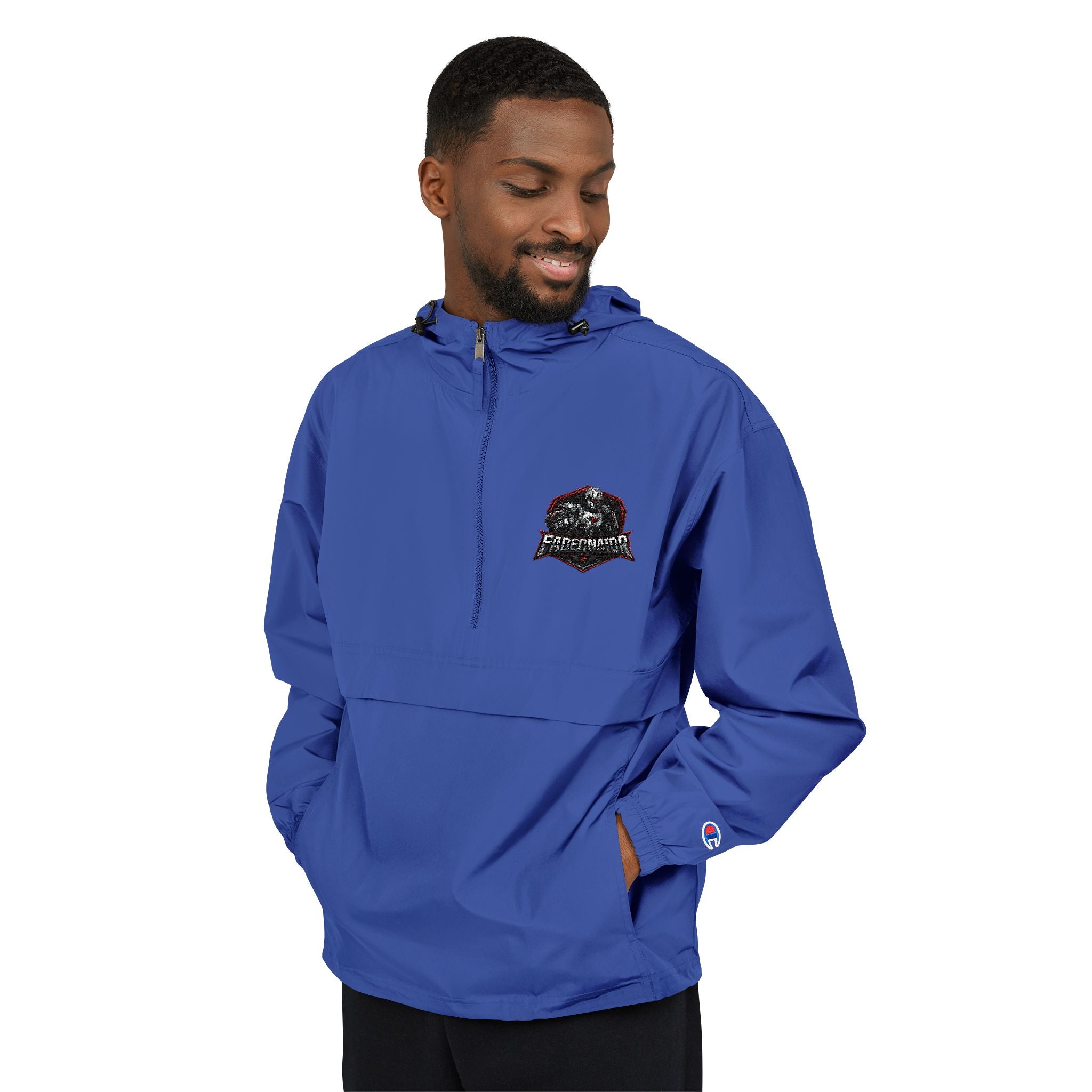 Packable Orange Anorak Jacket with Floral Skull Patch — Lightweight Windbreaker for Travel & Streetwear