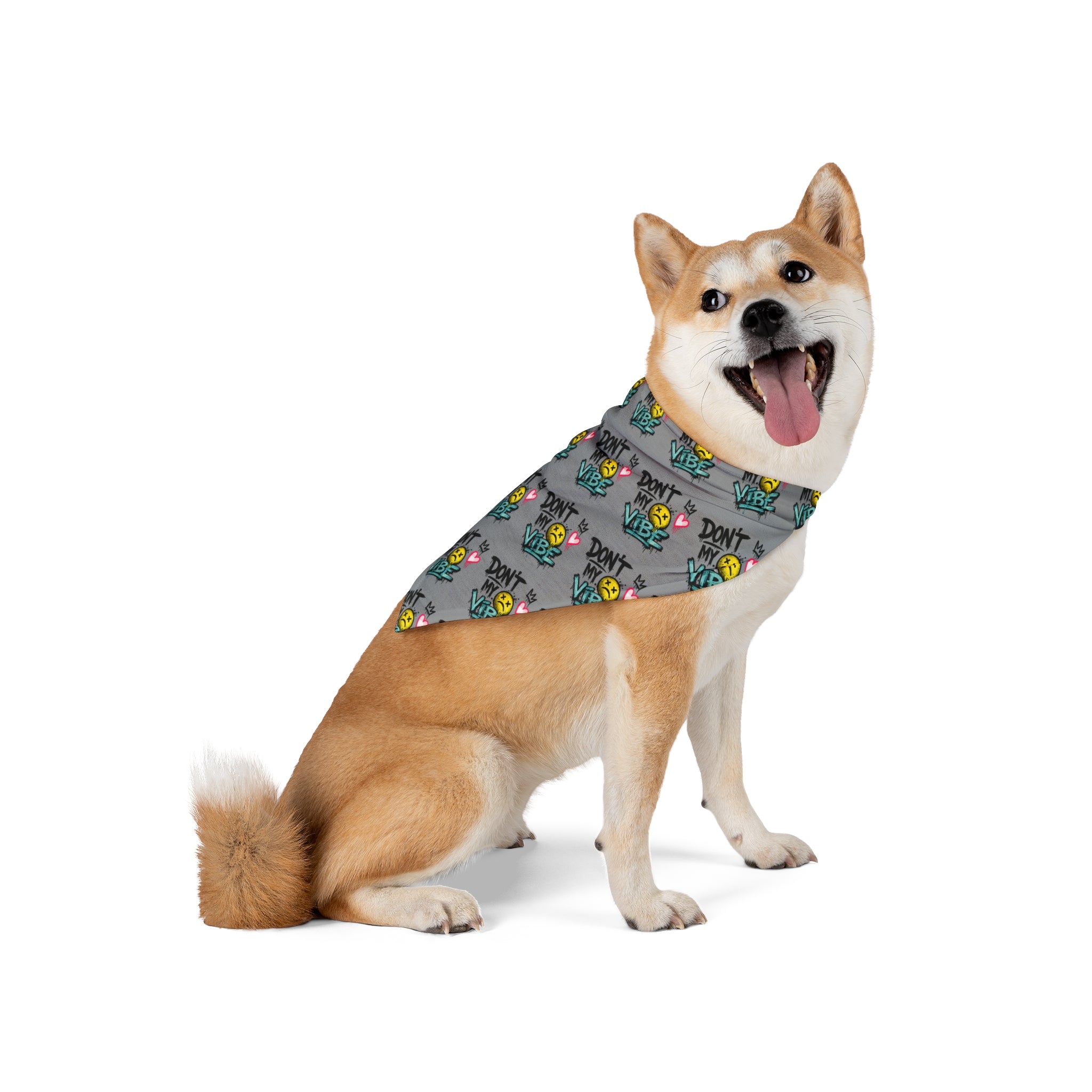 Pet Bandana - "Don't Kill My Vibe" Grey Graphic Dog Scarf