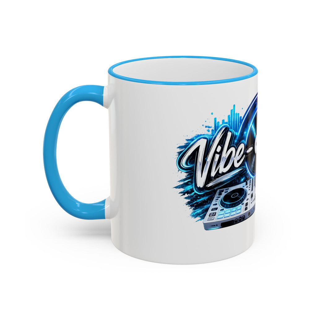 Vibe‑nator DJ Vinyl Graphic Accent Rim Mug (11oz/15oz)