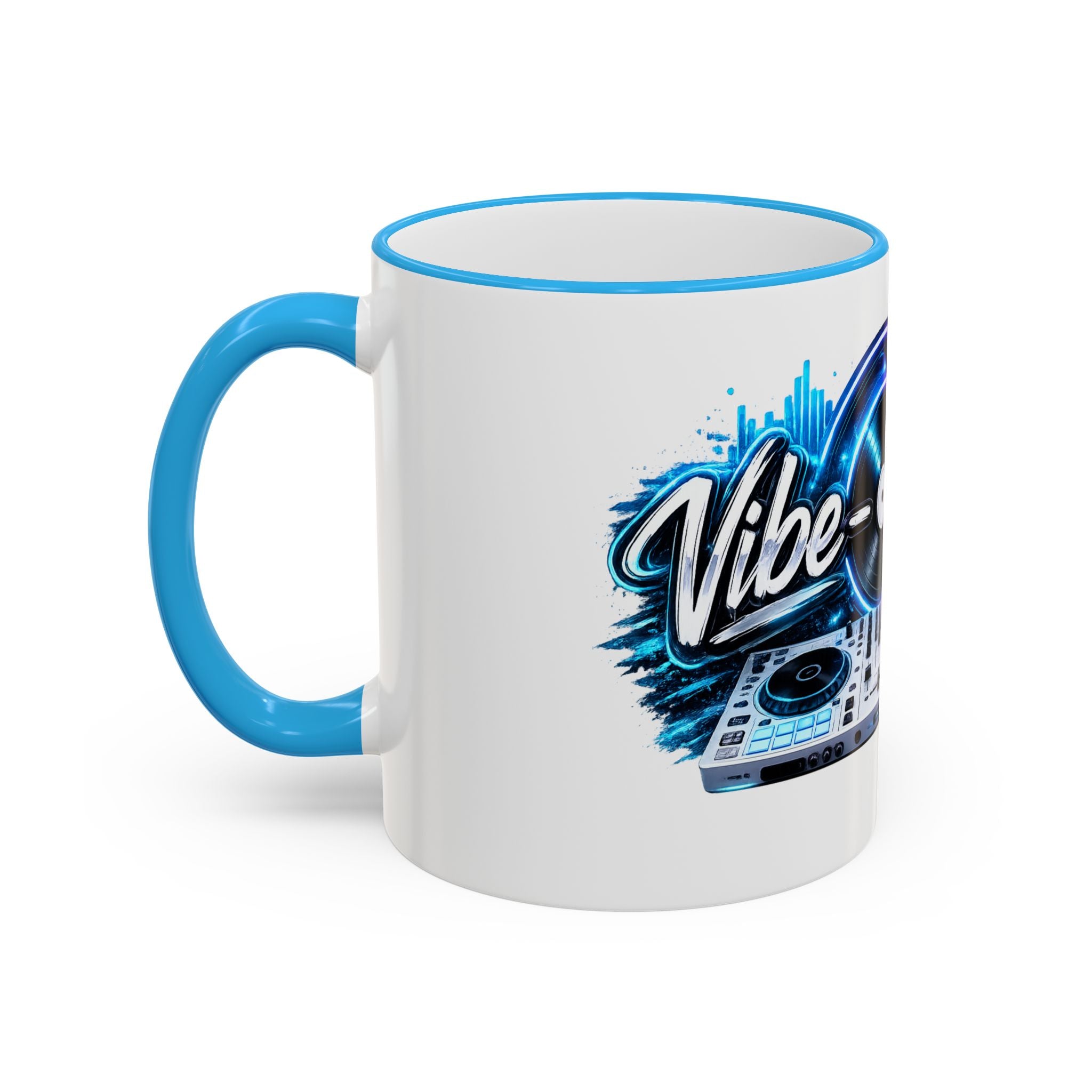 Vibe‑nator DJ Vinyl Graphic Accent Rim Mug (11oz/15oz)