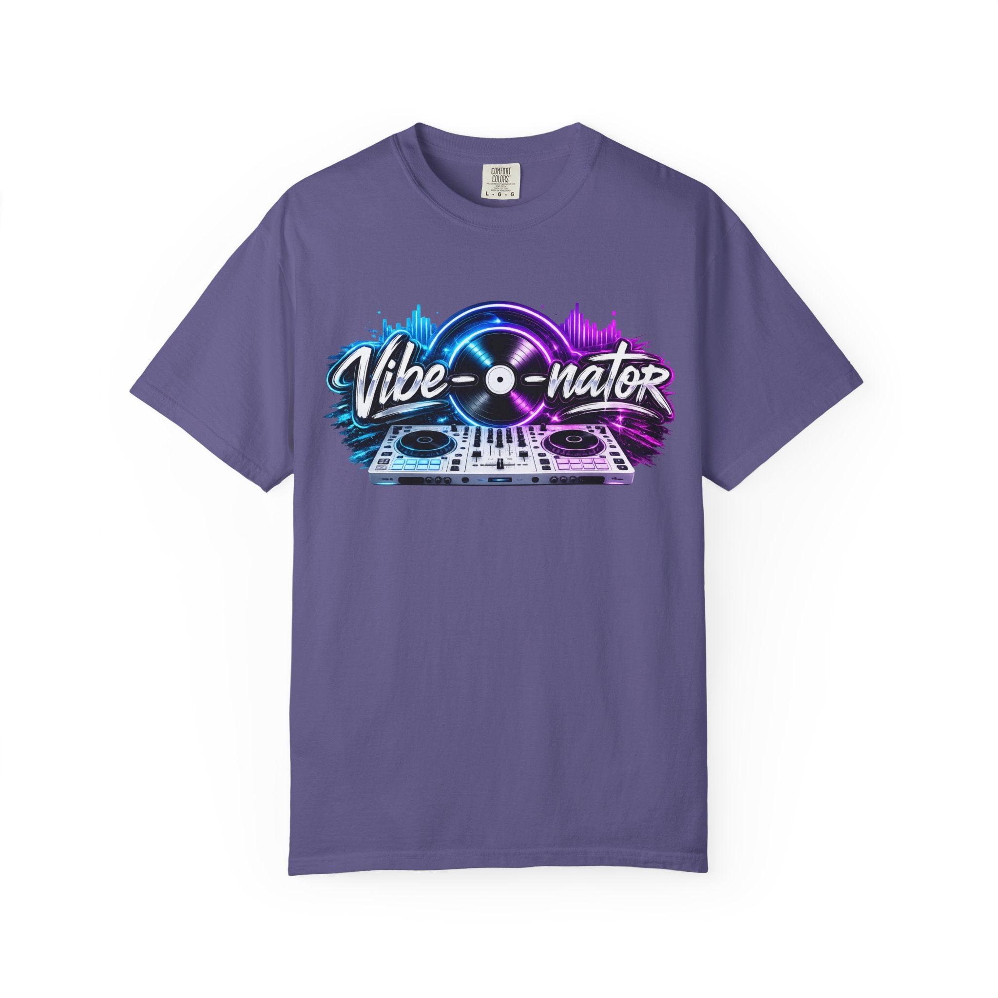 Vibe-o-nator DJ Turntable T-Shirt — Retro Neon Music Tee for DJs & Music Lovers