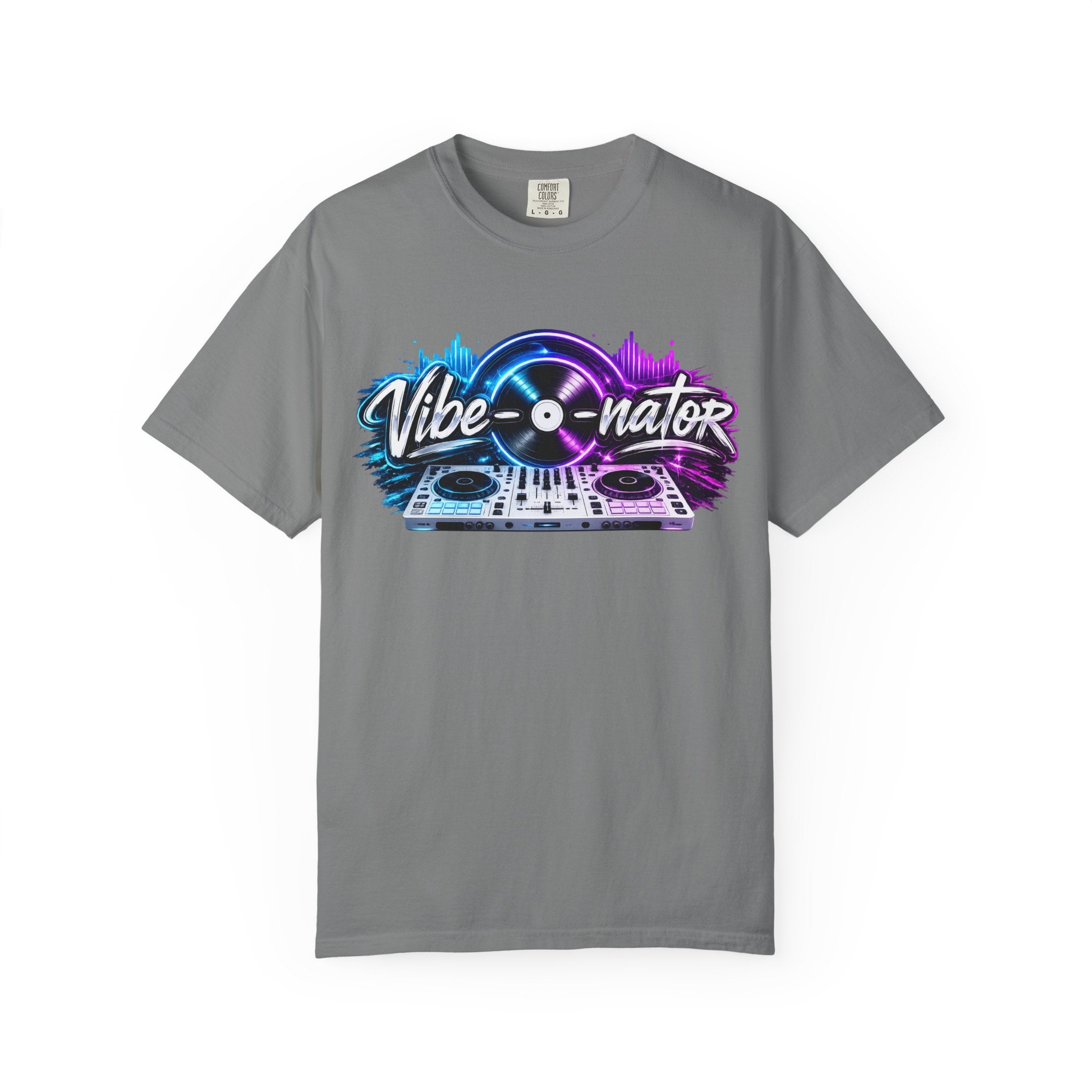 Vibe-o-nator DJ Turntable T-Shirt — Retro Neon Music Tee for DJs & Music Lovers