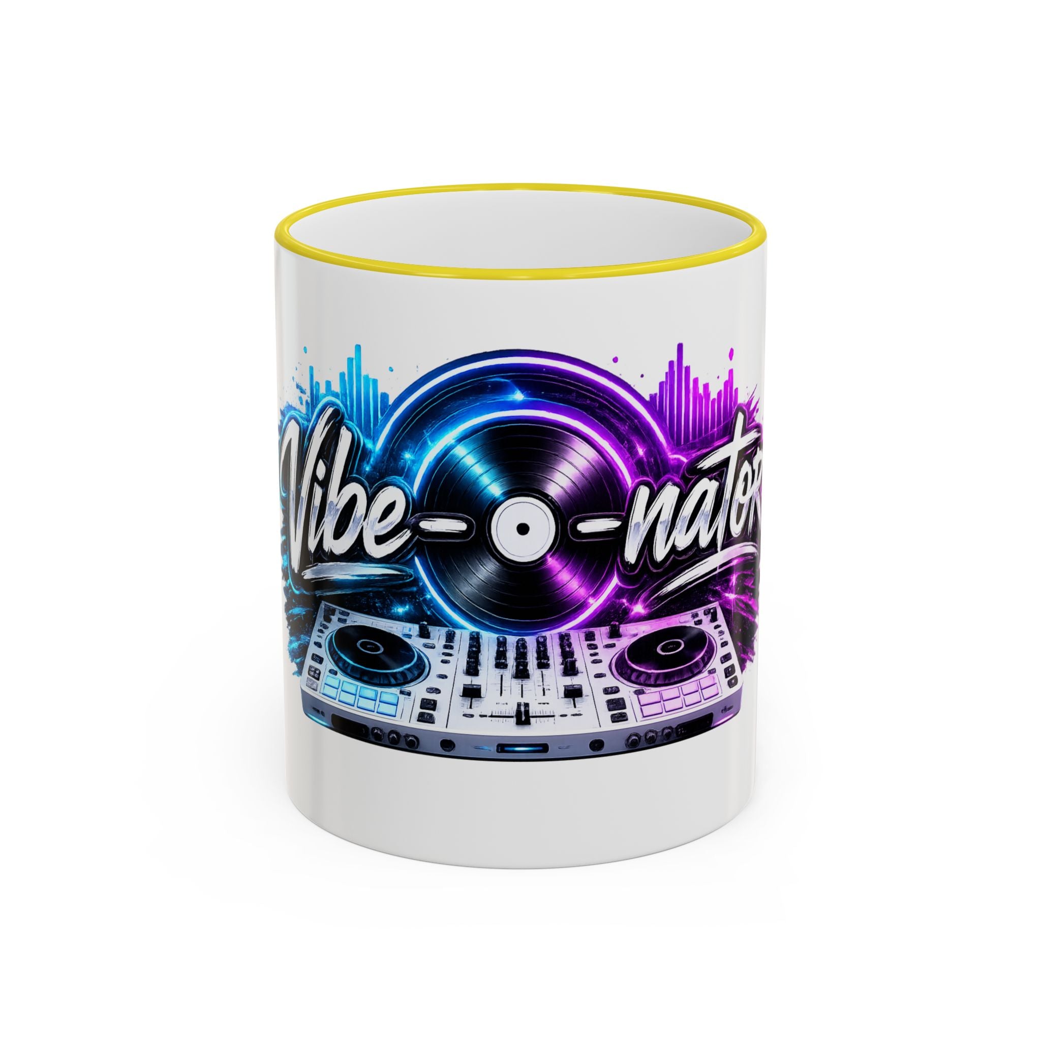 Vibe‑nator DJ Vinyl Graphic Accent Rim Mug (11oz/15oz)