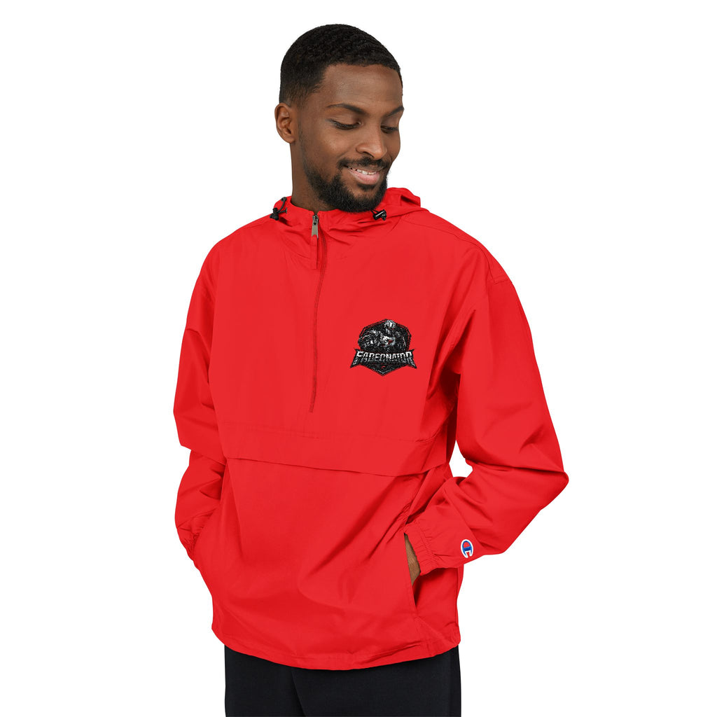 Packable Orange Anorak Jacket with Floral Skull Patch — Lightweight Windbreaker for Travel & Streetwear