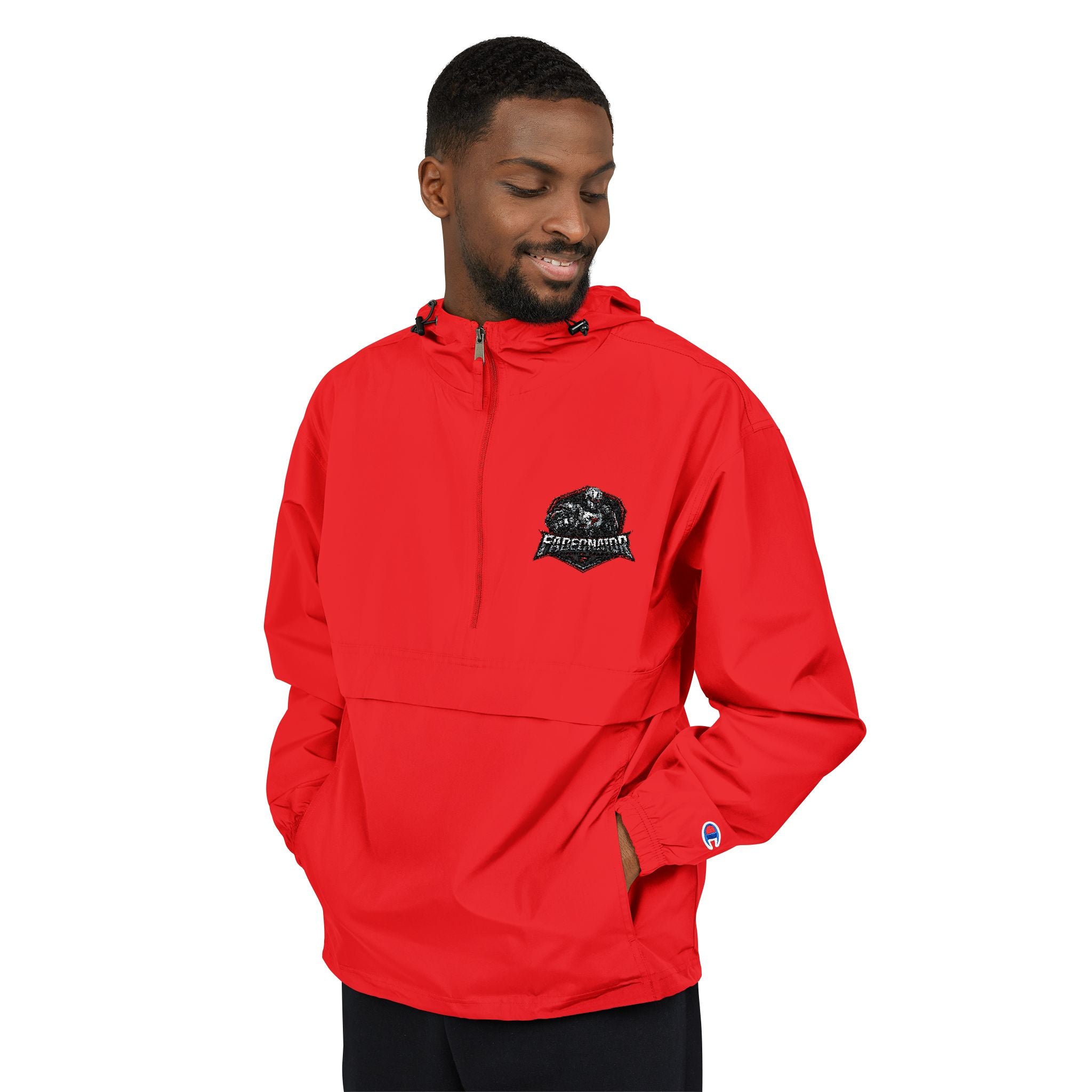 Packable Orange Anorak Jacket with Floral Skull Patch — Lightweight Windbreaker for Travel & Streetwear